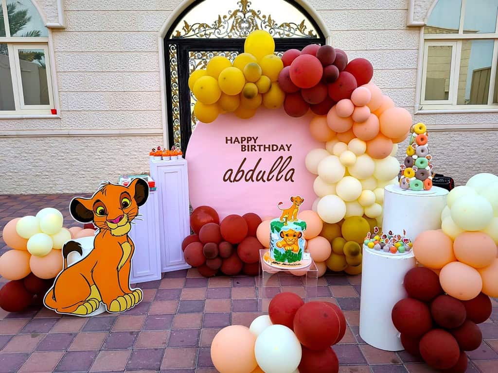 Birthday Parties حفلات اعياد Birthday party setup with themed decorations, balloons, and cake table. تجهيز حفلة عيد ميلاد مع ديكورات ثيم، بالونات، وطاولة كيك