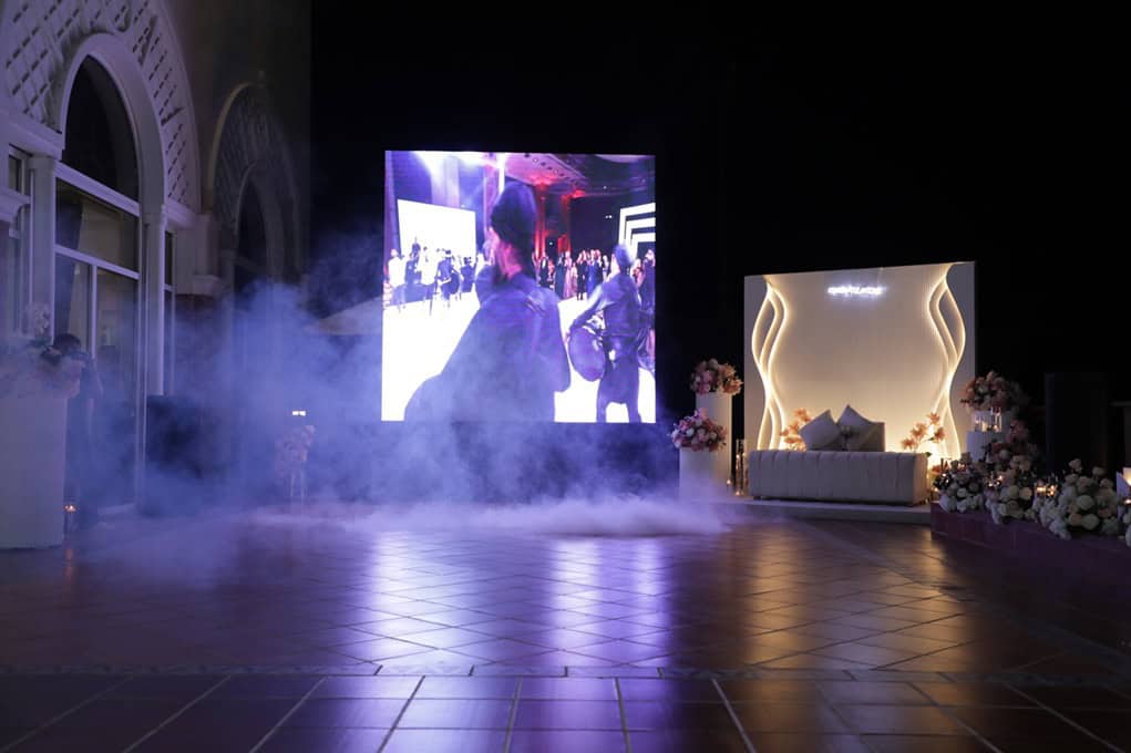 LED Screens شاشات LED screen setup for events with stage and visual display. تجهيز شاشات للحفلات مع عرض مرئي ومسرح