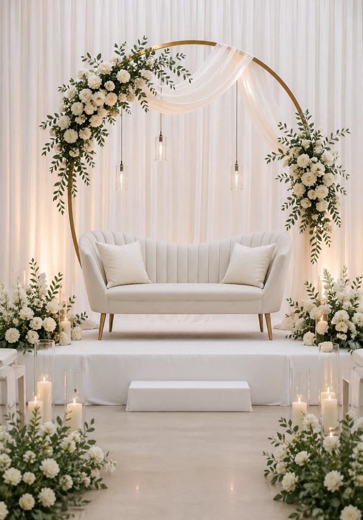 كوش ملكة واعراس Elegant ballroom setup for weddings, engagements, and special events. تجهيز قاعة فاخرة لحفلات الزفاف والخطوبة والمناسبات الخاصة